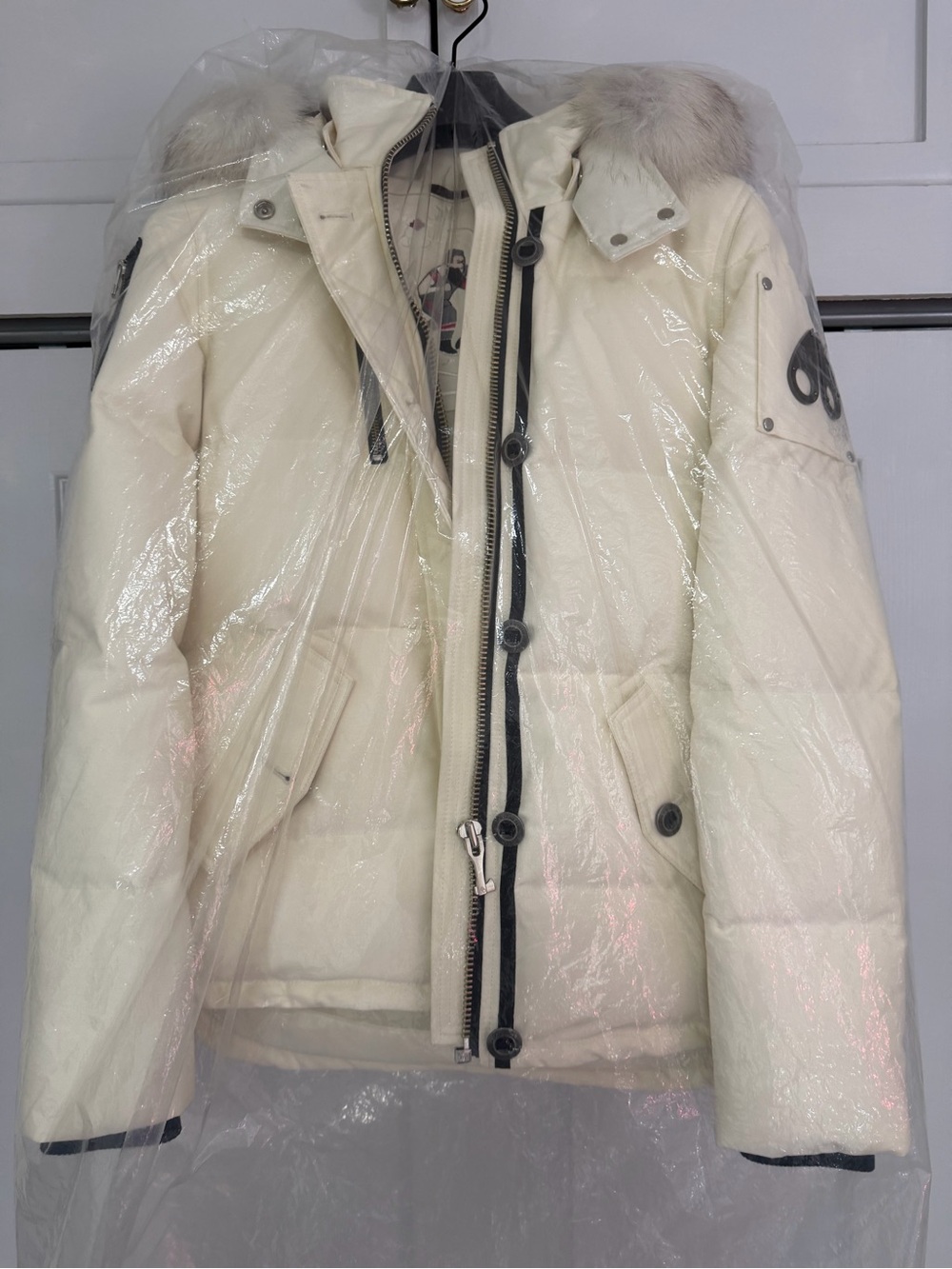 Moose Knuckles Women’s Snow White Trim 3Q Heavyweight Jacket Coat with Real Fur